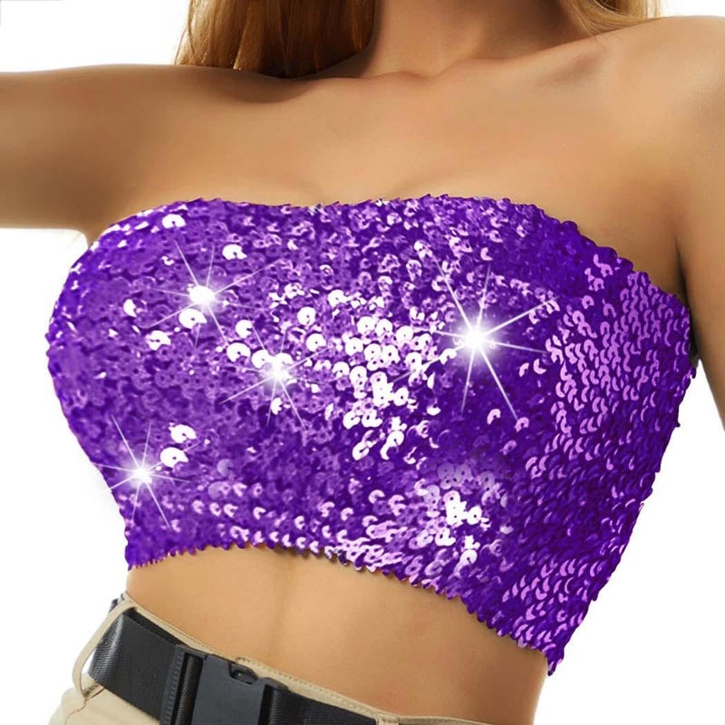 Nicute Sequin Tube Top Sparkly Crop Tops for Women - Image 1